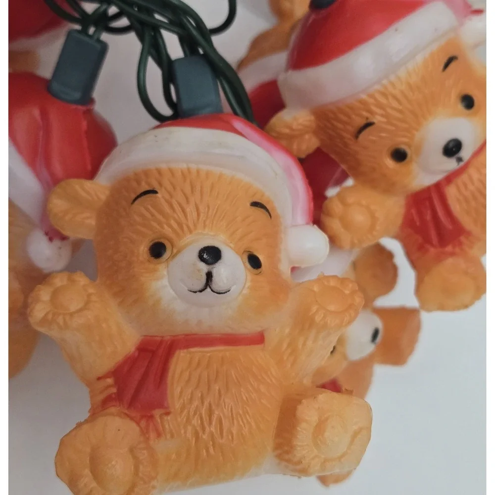 Vintage Santa Teddy Bear Christmas Hofert's String Lights - Tested Works Set/10